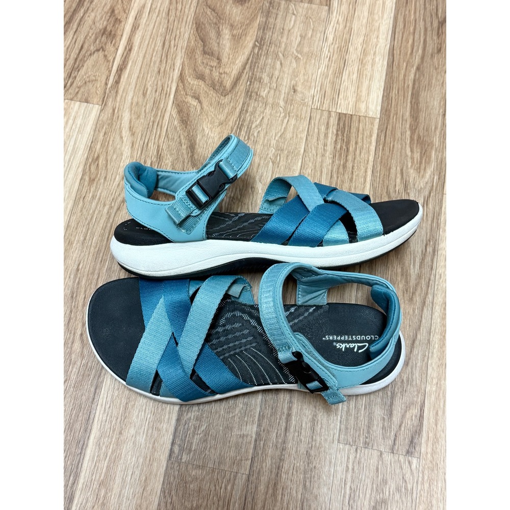 Clarks Cloudsteppers Blue Strappy Sandals Womens 8 Buckle Sporty